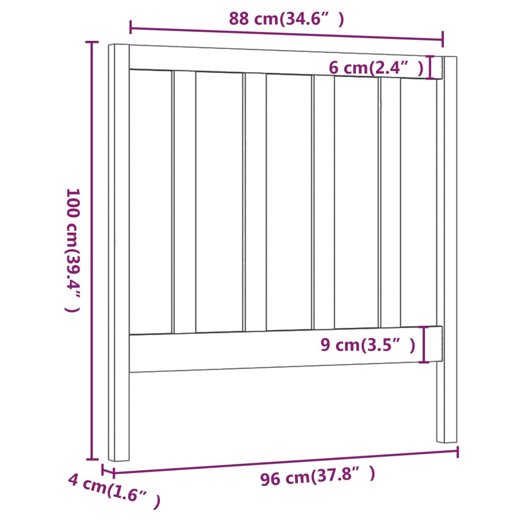 vidaXL sengegærde 96x4x100 cm massivt fyrretræ