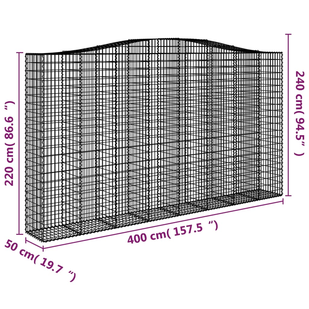 vidaXL buede gabionkurve 6 stk. 400x50x220/240 cm galvaniseret jern