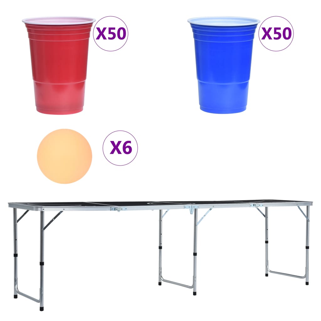 vidaXL foldbart beer pong-bord med kopper og bolde 240 cm