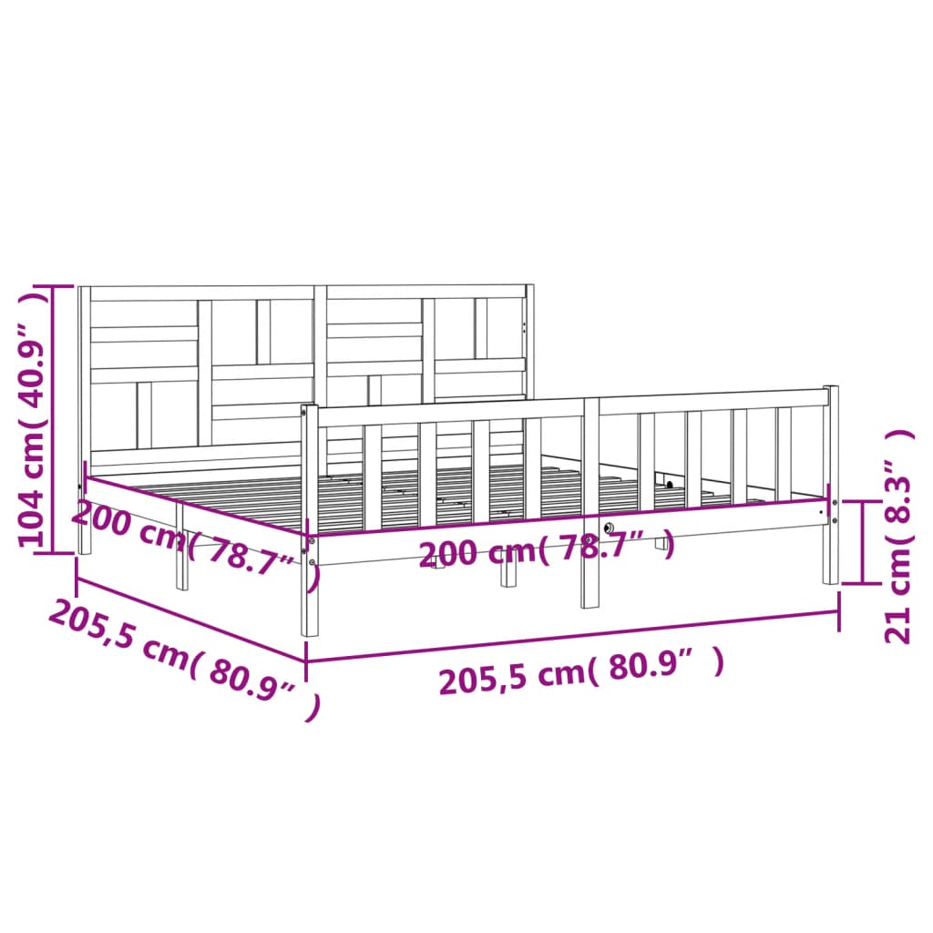 vidaXL sengeramme med sengegavl 200x200 cm massivt træ grå