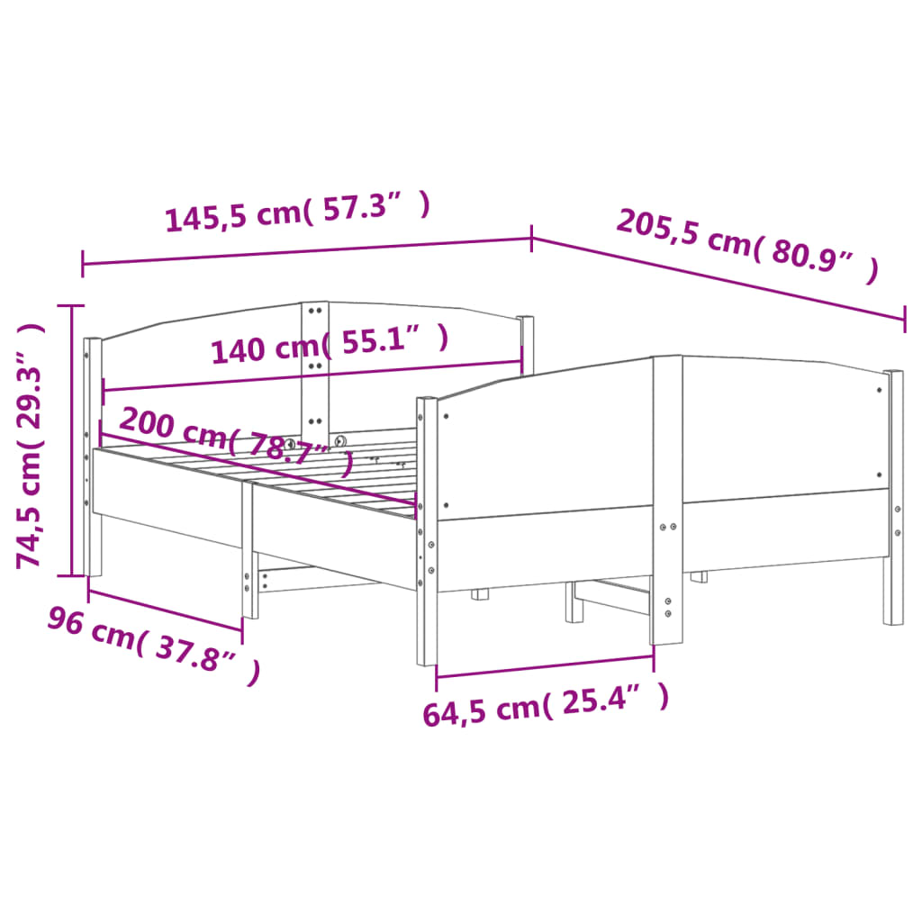 vidaXL sengeramme uden madras 140x200 cm massivt fyrretræ