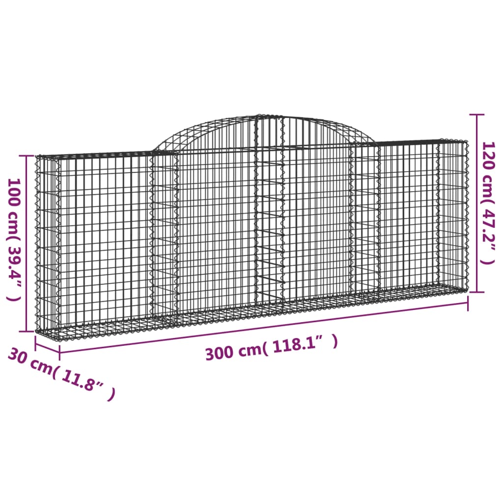 vidaXL buede gabionkurve 13 stk. 300x30x100/120 cm galvaniseret jern