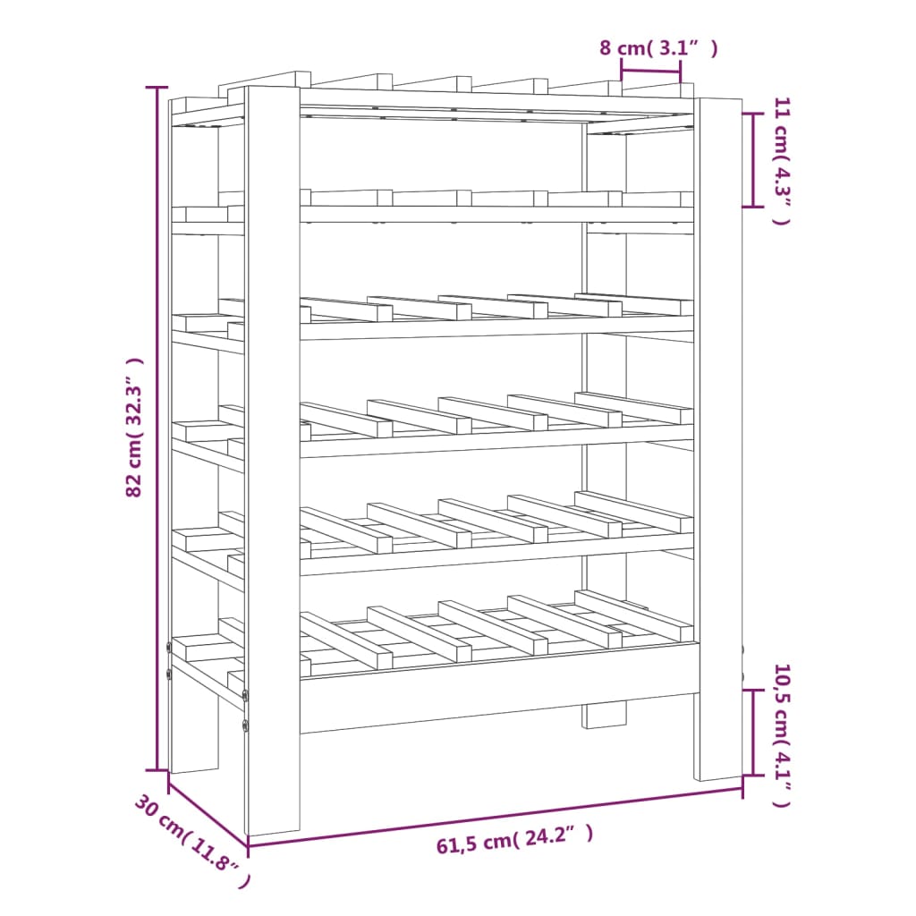 vidaXL vinreol 61,5x30x82 cm massivt fyrretræ