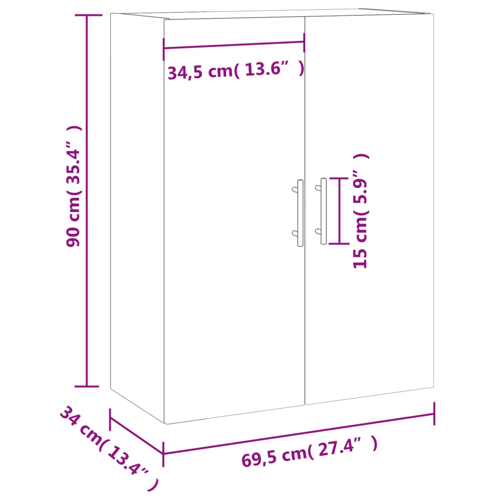 vidaXL væghængt skab 69,5x34x90 cm konstrueret træ betongrå