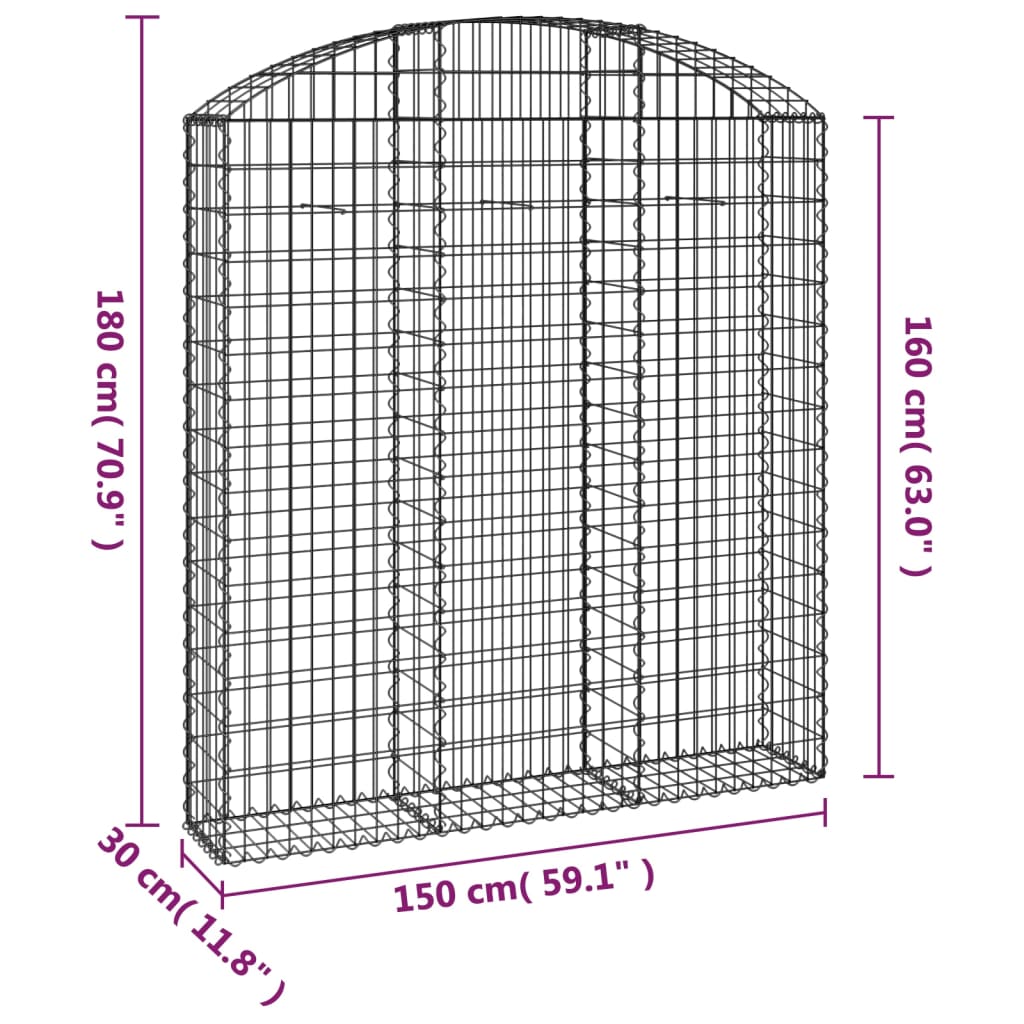 vidaXL buet gabionkurv 150x30x160/180 cm galvaniseret jern