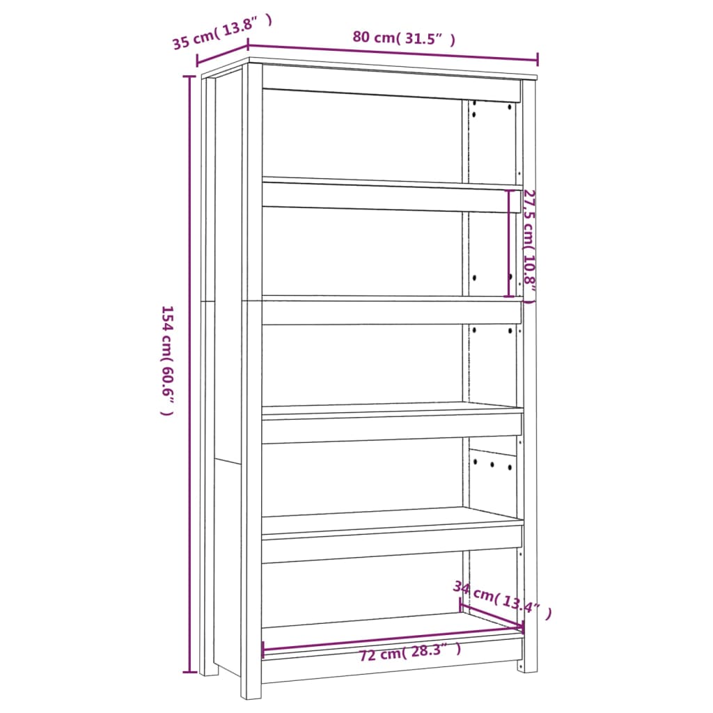 vidaXL bogreol 80x35x154 cm massivt fyrretræ grå