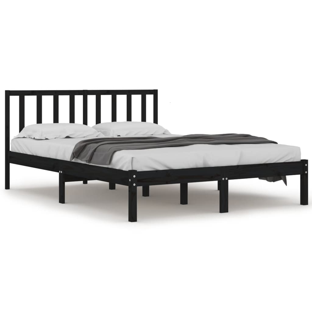 vidaXL sengeramme 135x190 cm Double massivt fyrretræ sort