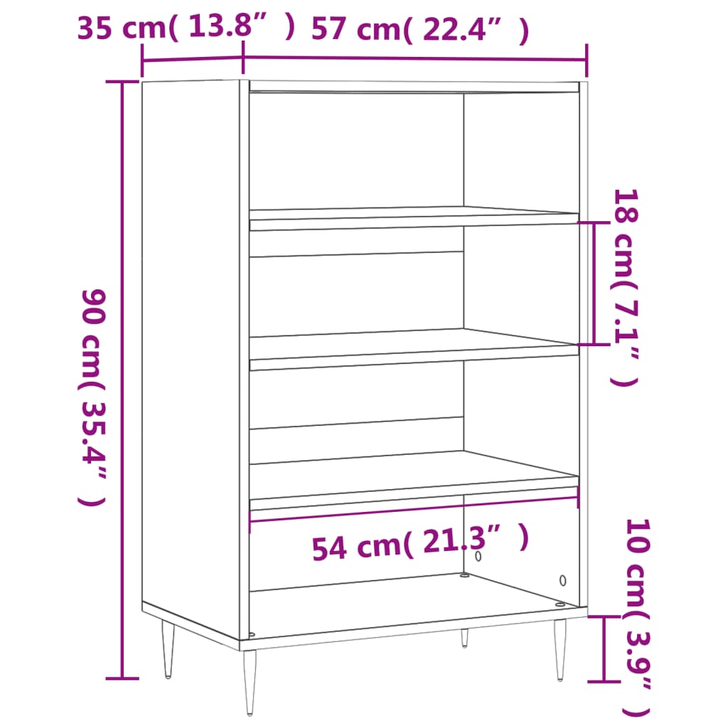 vidaXL skab 57x35x90 cm konstrueret træ hvid