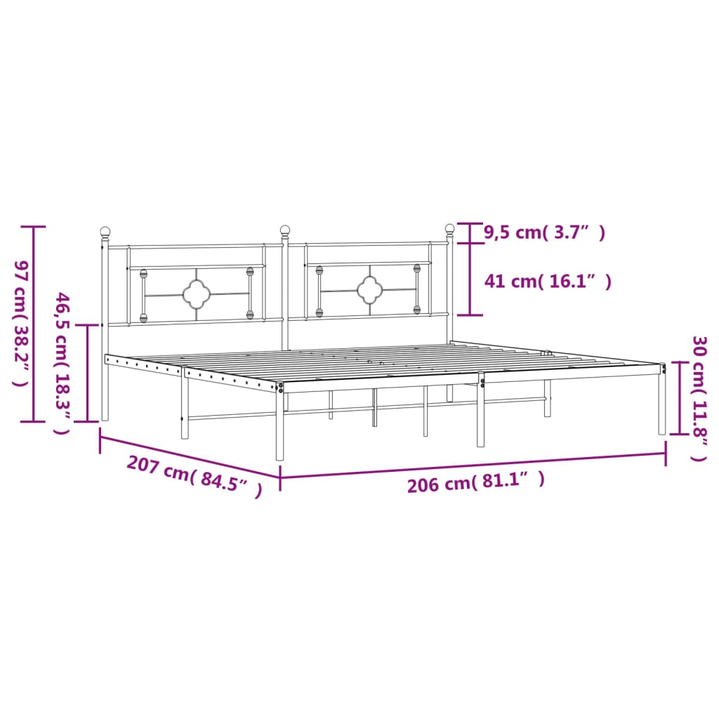 vidaXL sengeramme med sengegavl 200x200 cm metal sort