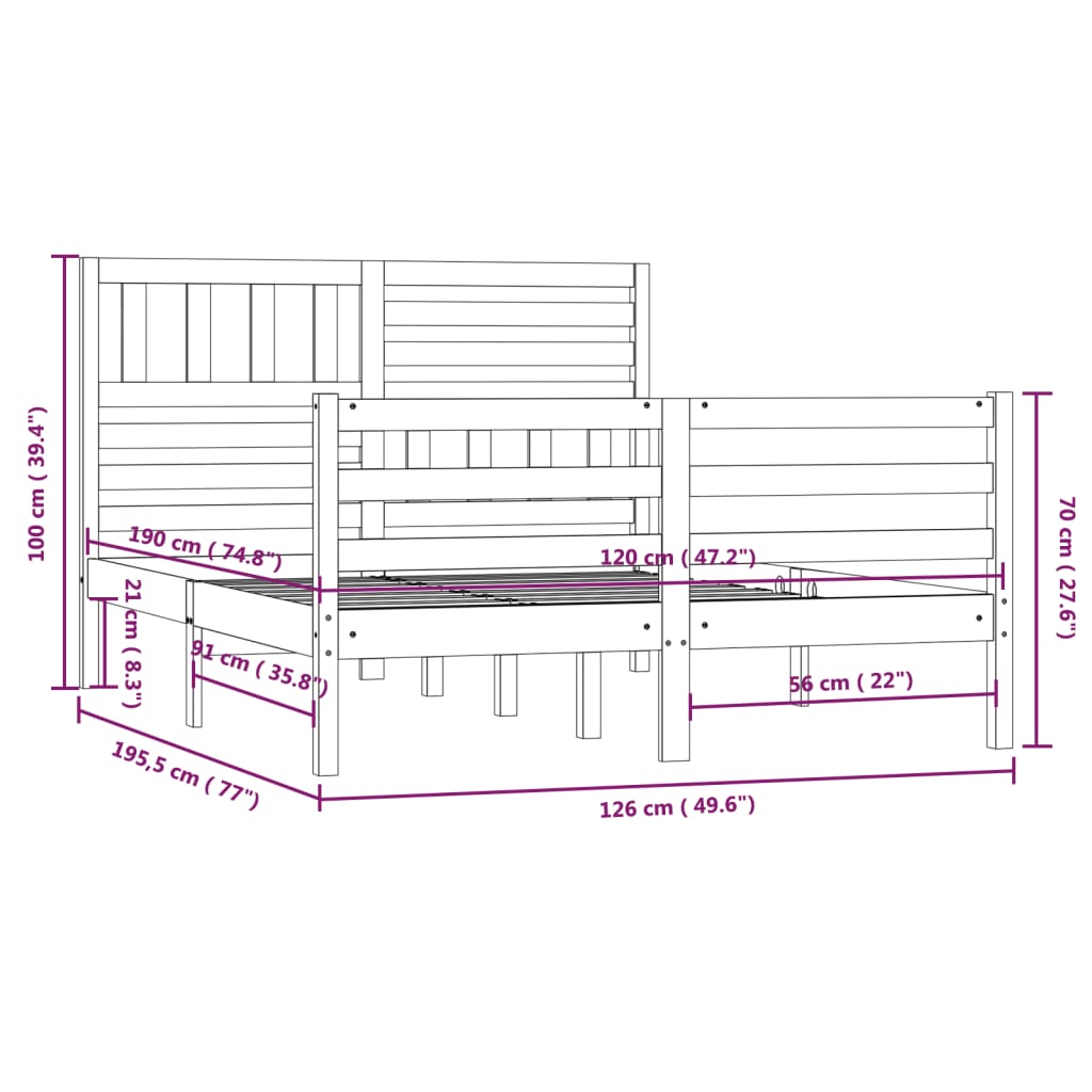 vidaXL sengeramme 120x190 cm Small Double massivt træ