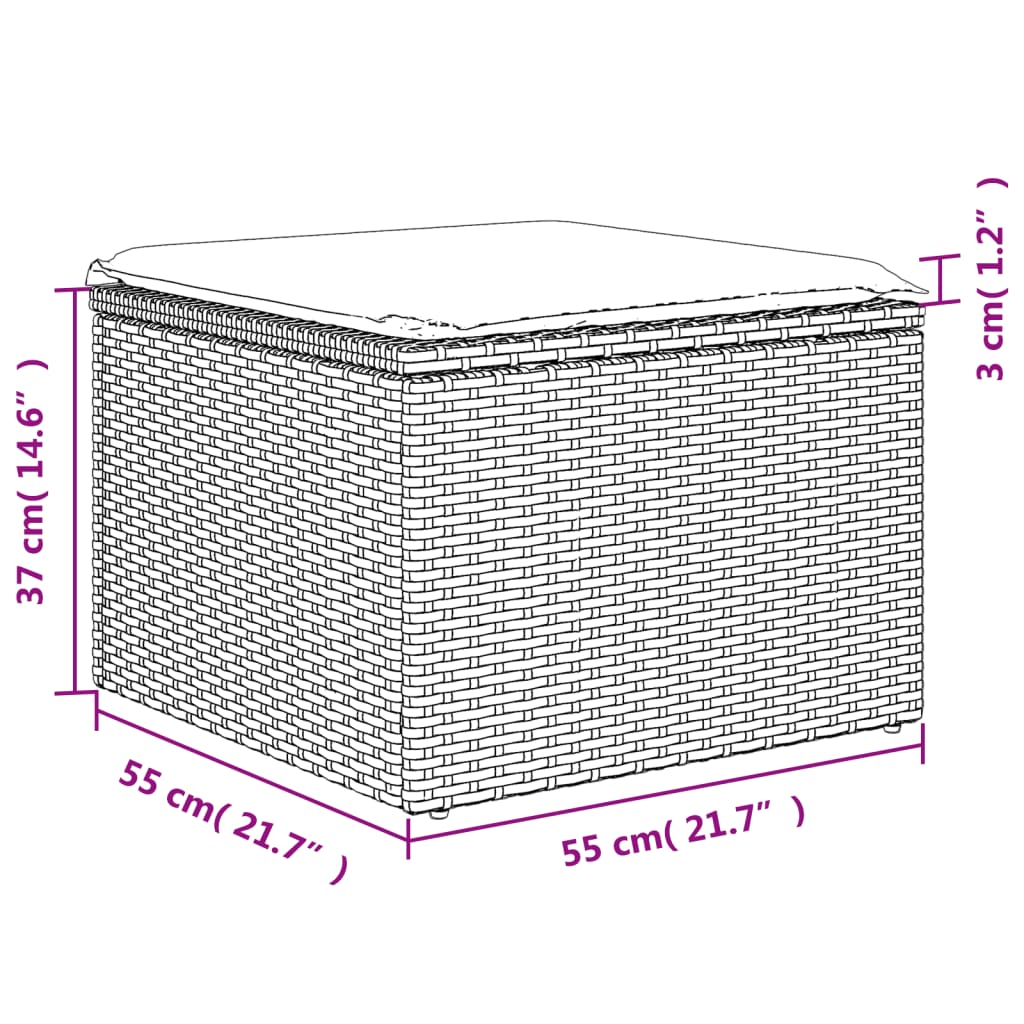 vidaXL haveskammel med hynde 55x55x37 cm polyrattan beige