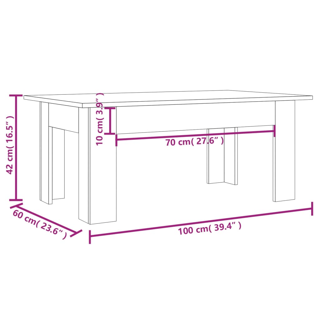 vidaXL sofabord 100x60x42 cm konstrueret træ grå sonoma-eg