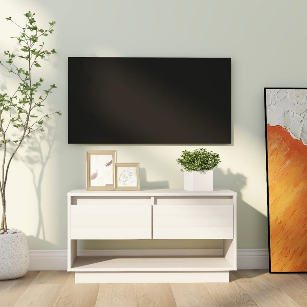 vidaXL tv-bord 74x34x40 cm massivt fyrretræ hvid