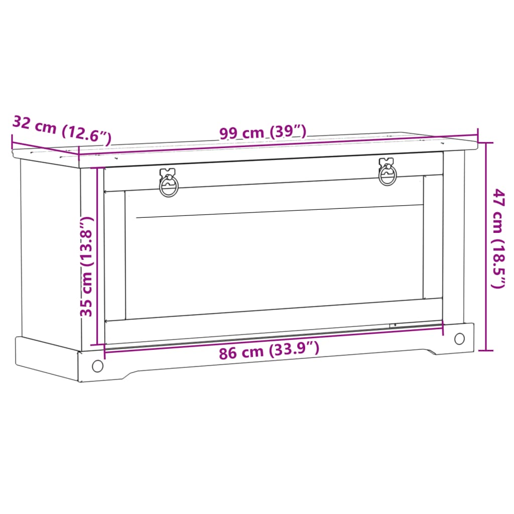 vidaXL skoskab Corona 99x32x47 cm massivt fyrretræ