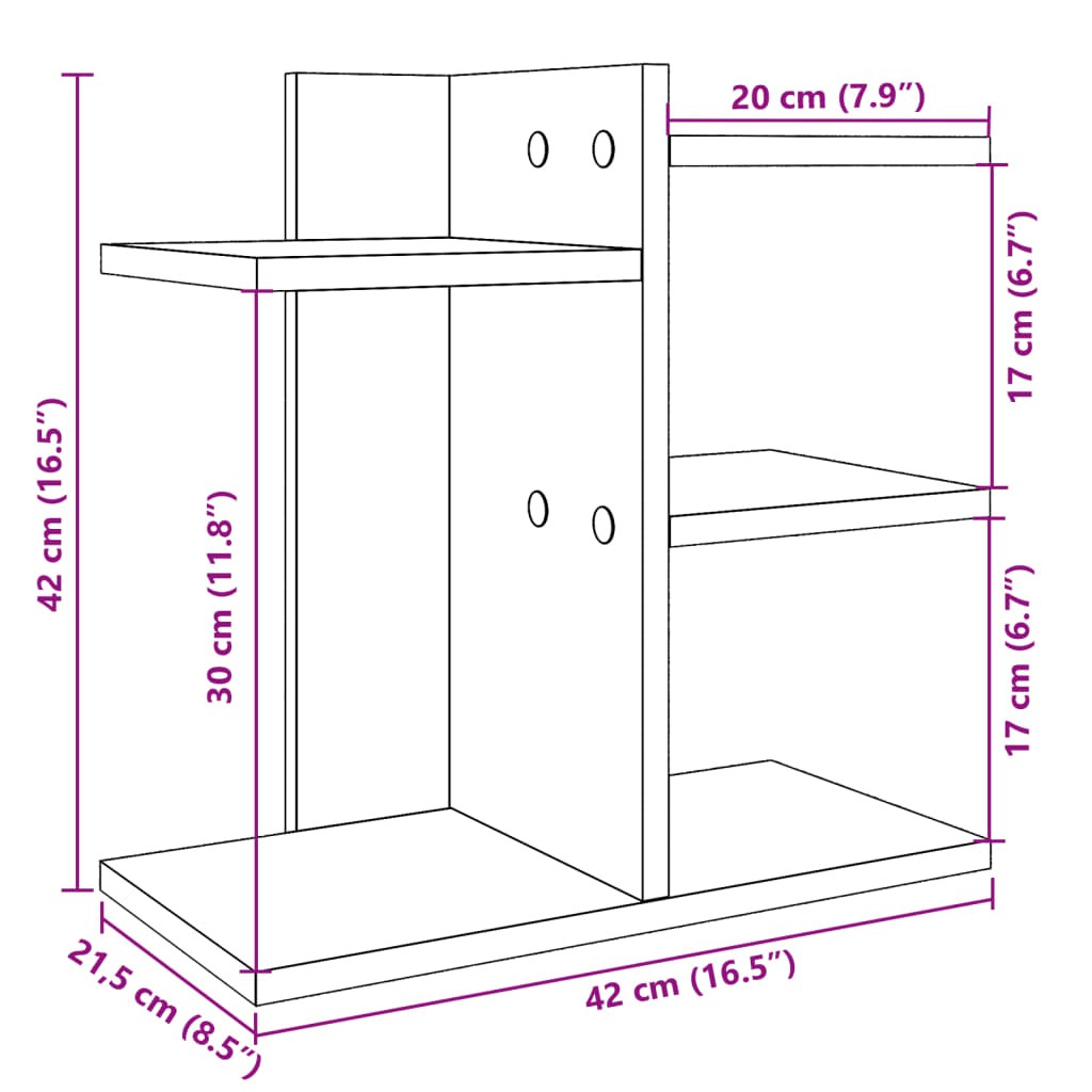 vidaXL hylde til skrivebord 42x21,5x42 cm konstrueret træ røget eg