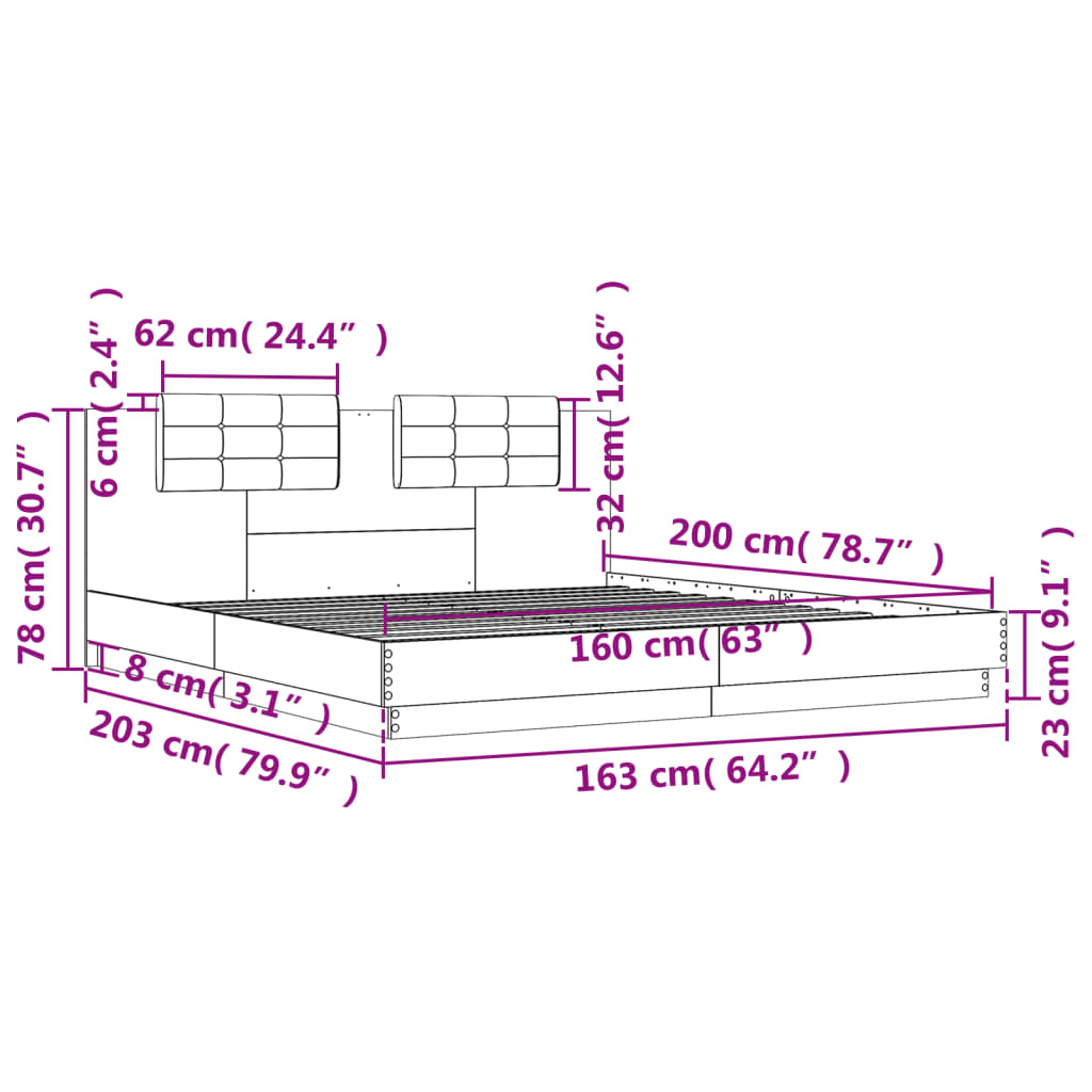 vidaXL sengeramme med sengegavl 160x200 cm konstrueret træ grå sonoma