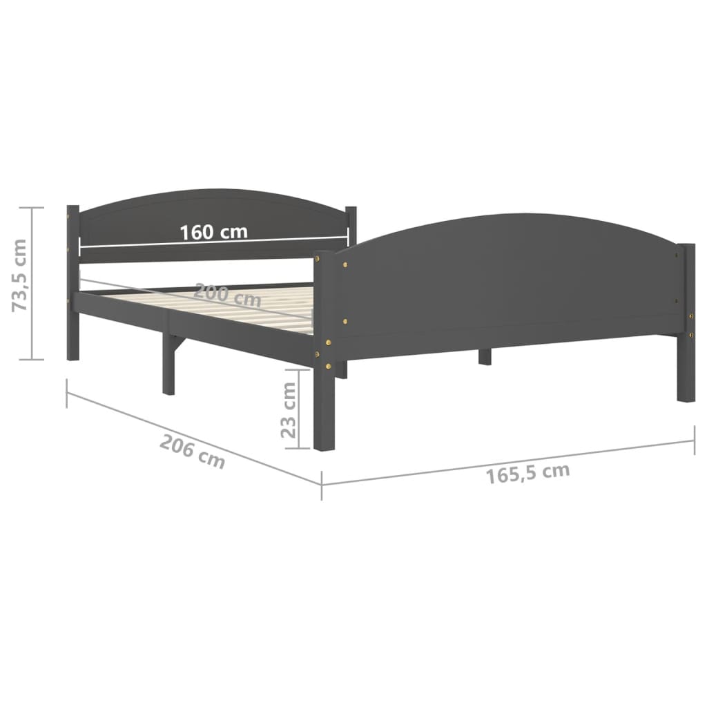 vidaXL sengestel 160x200 cm massivt fyrretræ mørkegrå