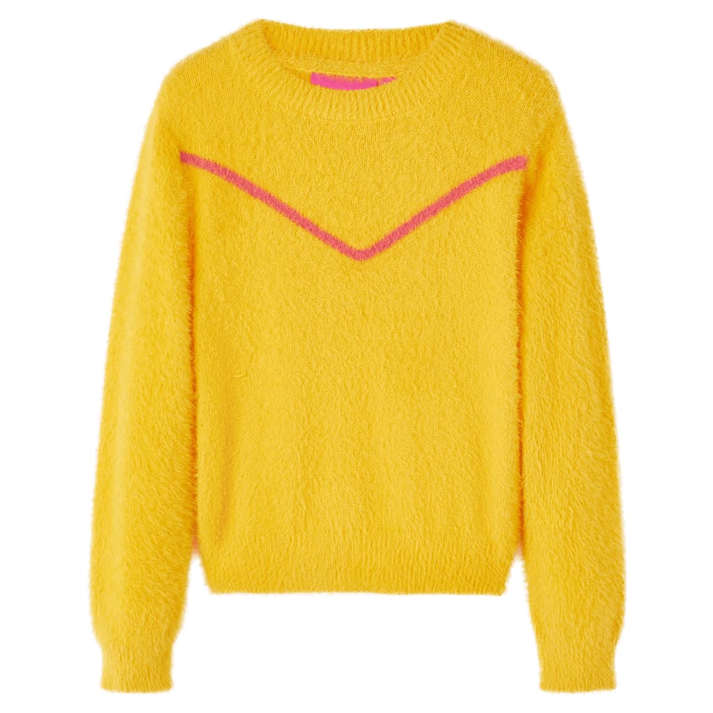 Sweater til børn str. 104 strikket okkergul