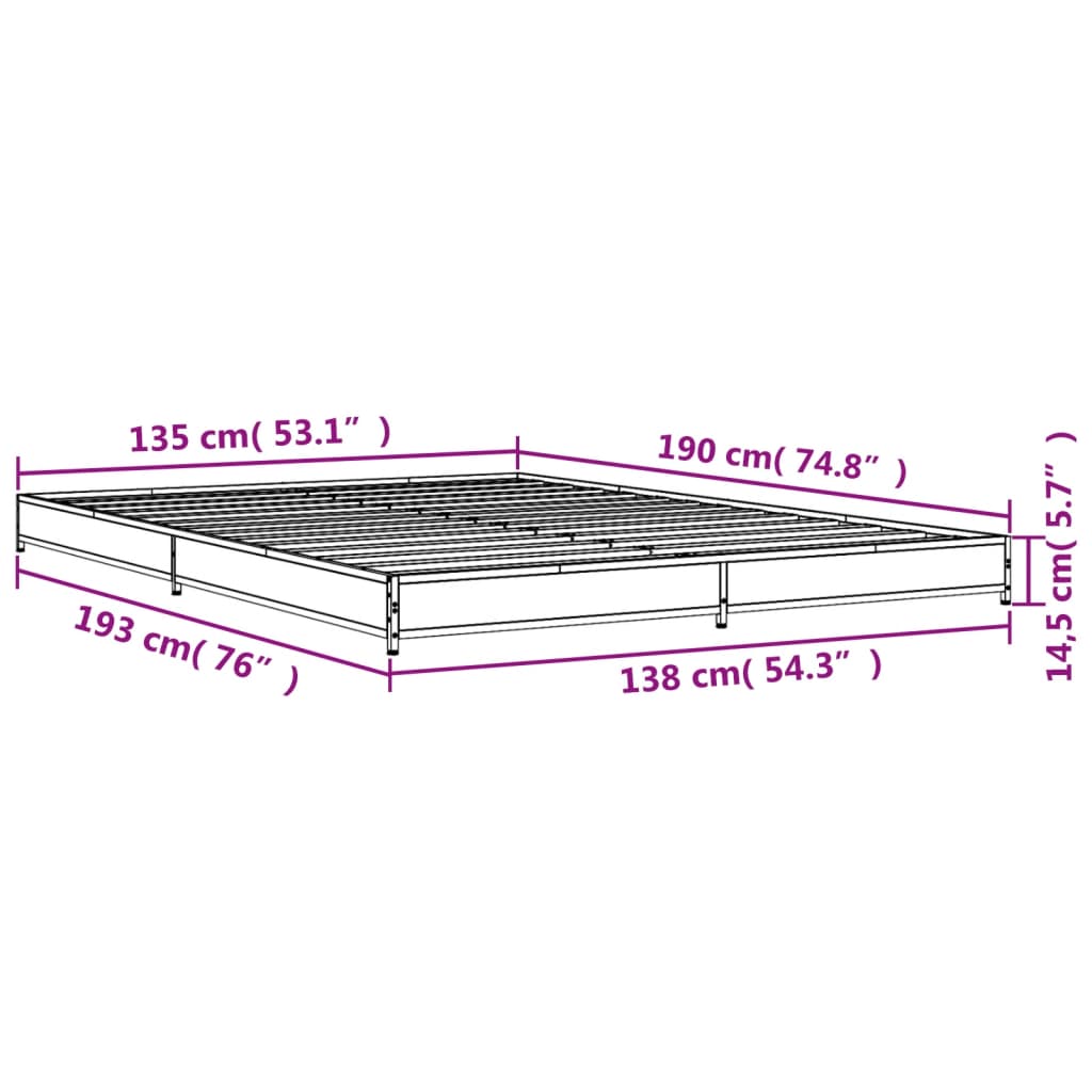 vidaXL sengestel 135x190 cm konstrueret træ og metal sonoma-eg