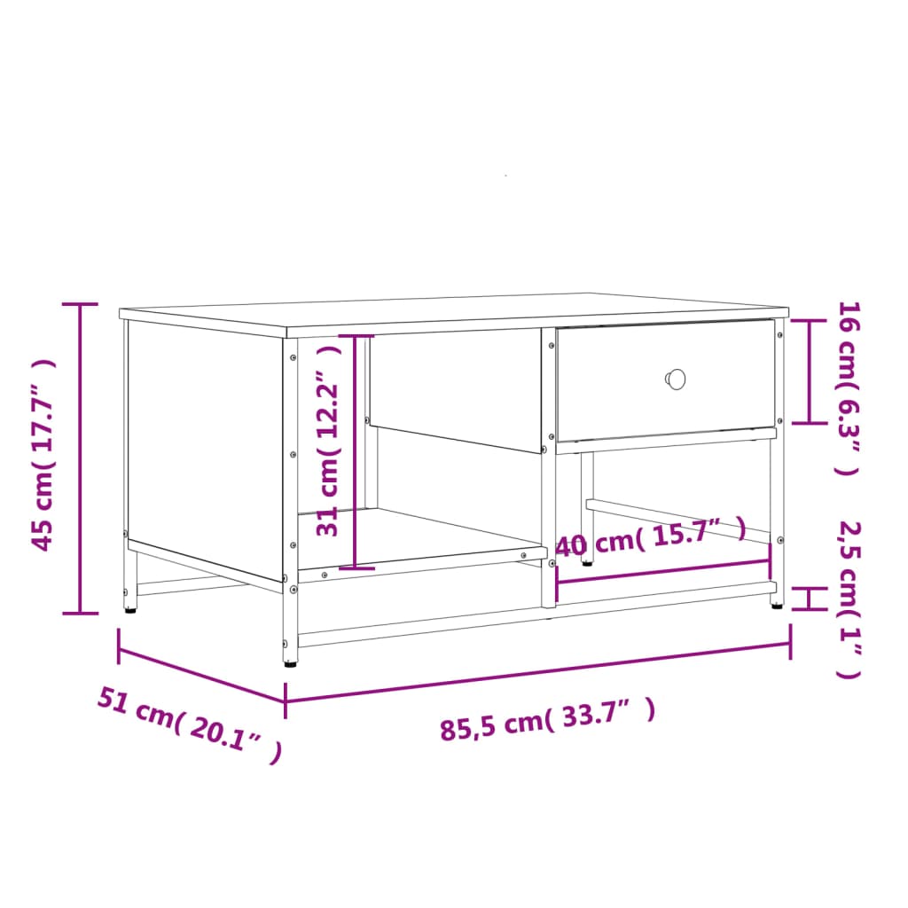 vidaXL sofabord 85,5x51x45 cm konstrueret træ sort