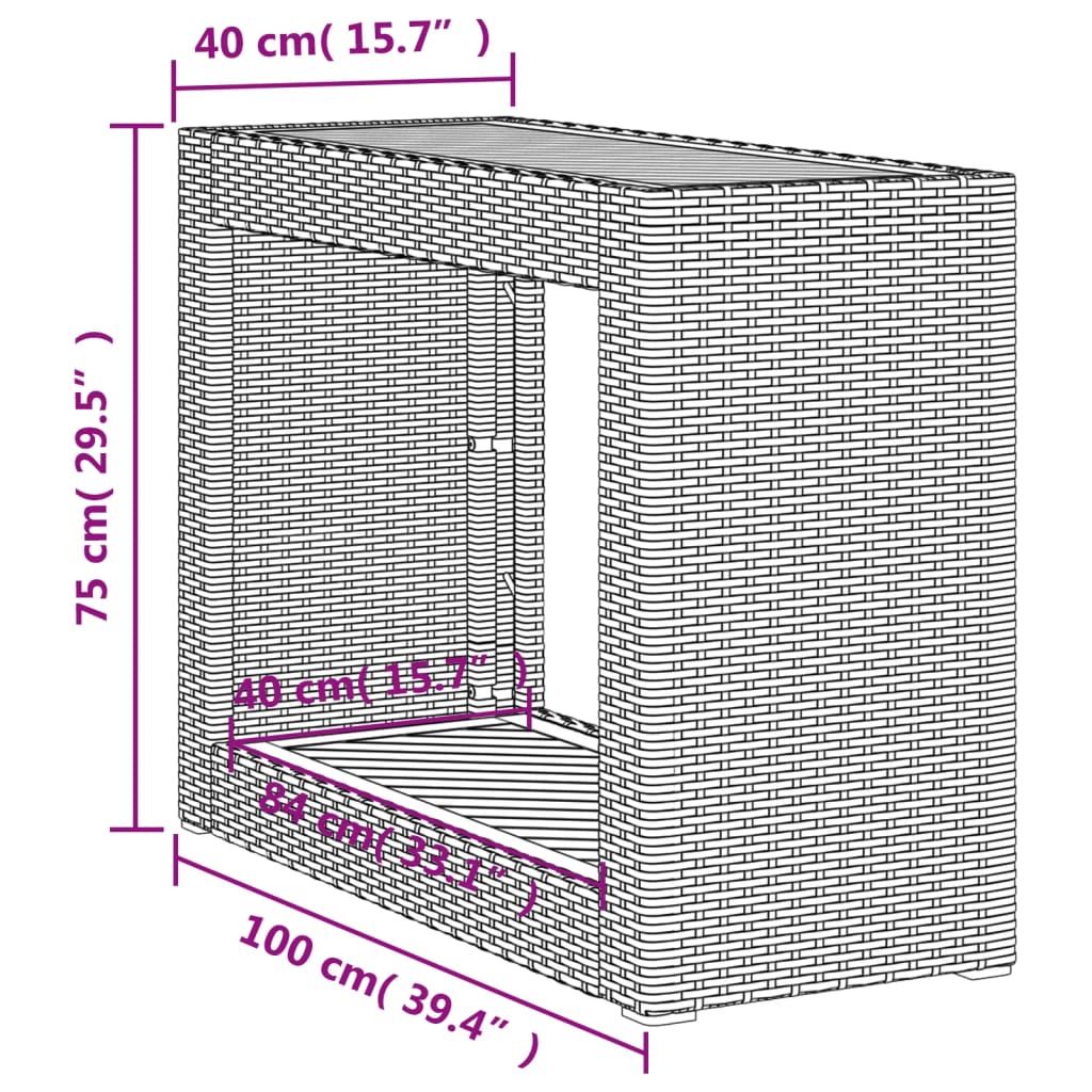 vidaXL havebord med trætop 100x40x75 cm polyrattan sort