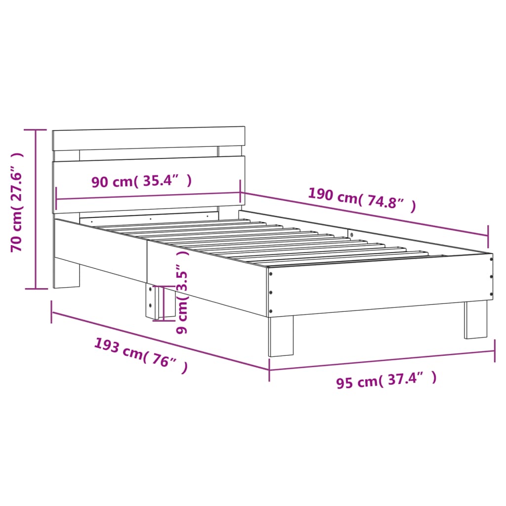 vidaXL sengeramme m. sengegavl 90x190 cm uden madras sonoma-eg