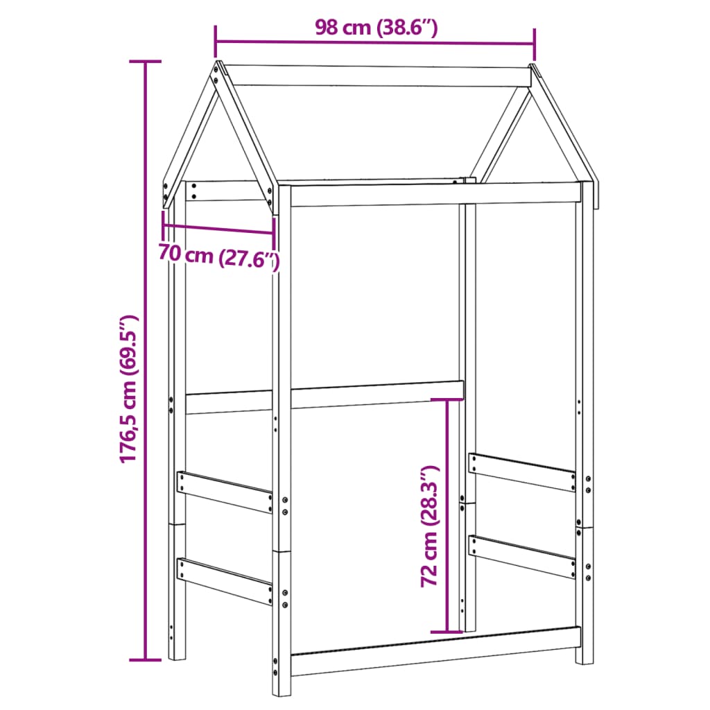 vidaXL stel til husseng 98x70x176,5 cm massivt fyrretræ hvid