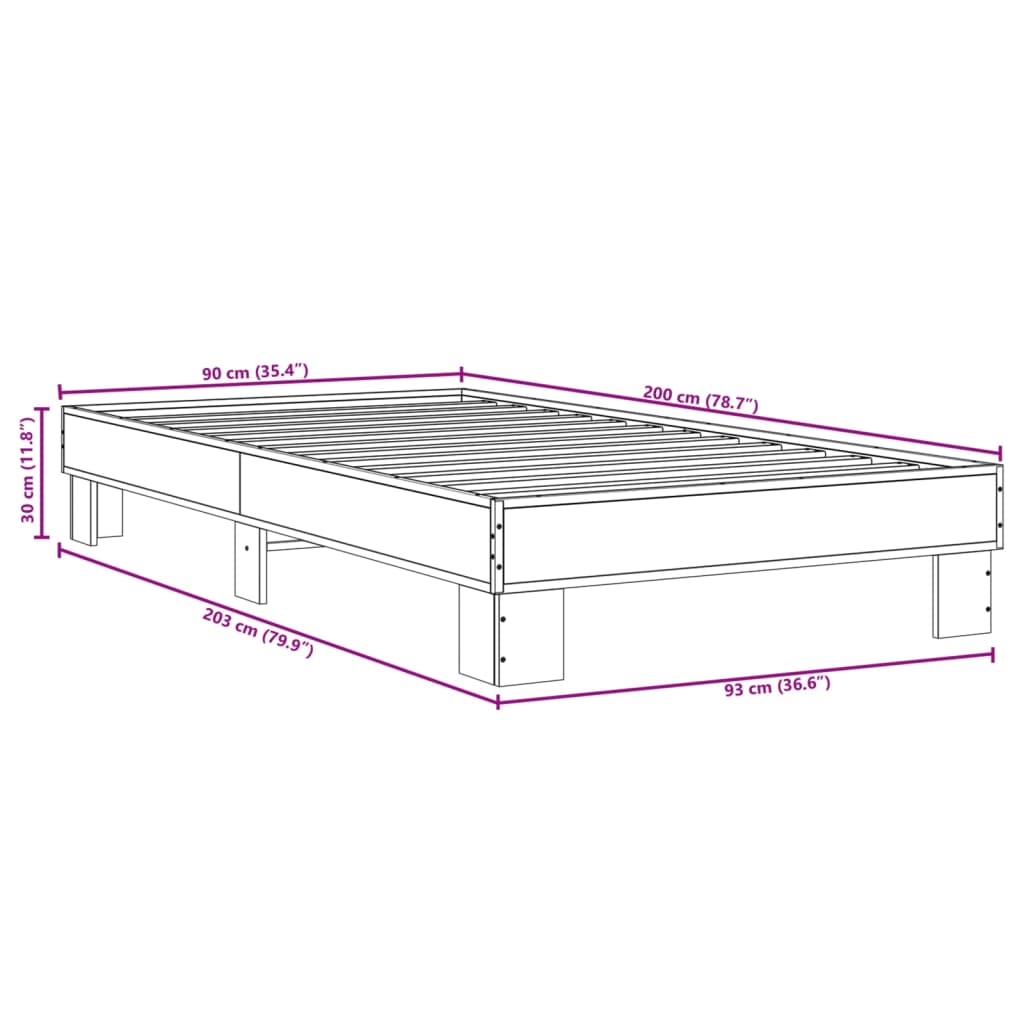 vidaXL sengeramme 90x200 cm konstrueret træ og metal røget eg