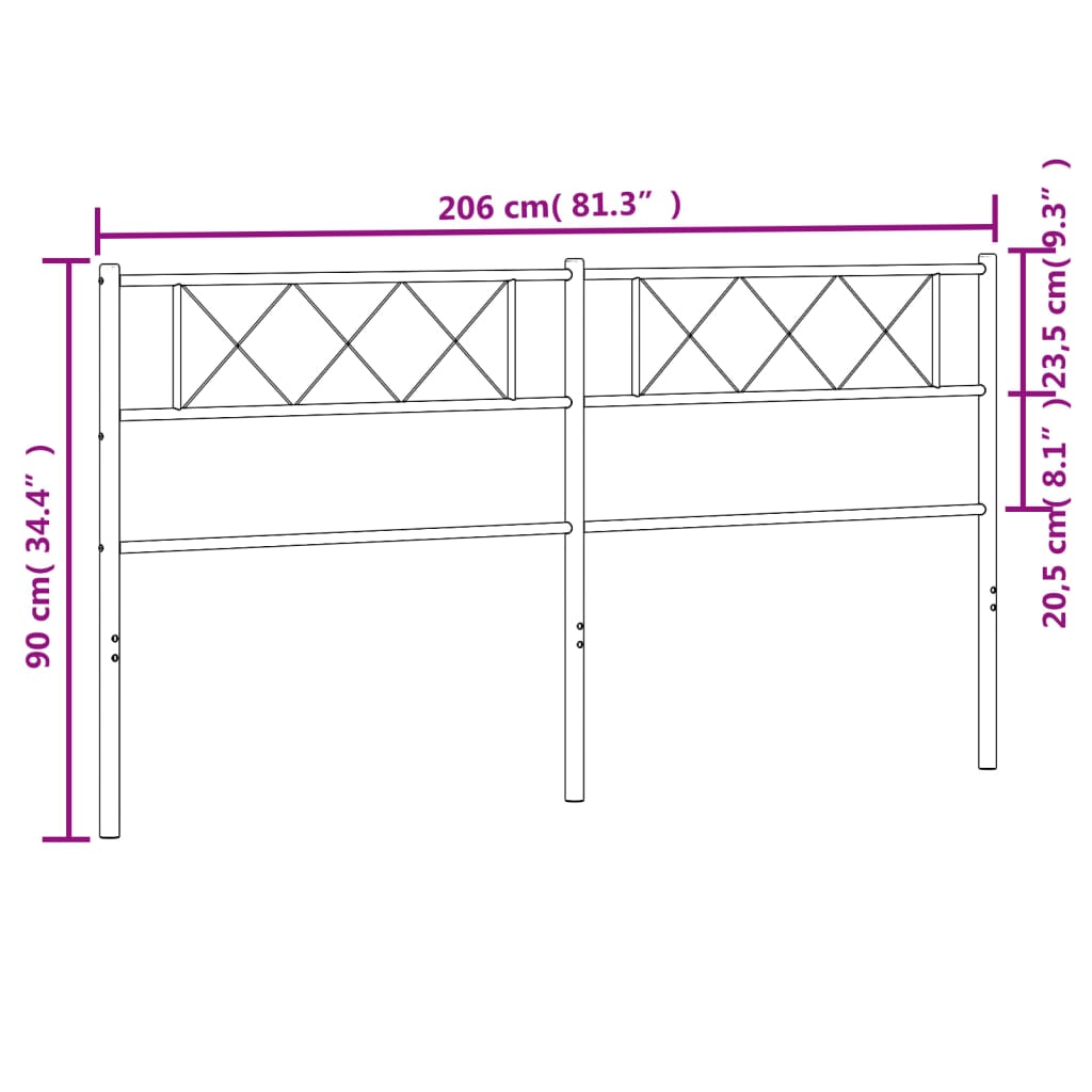 vidaXL sengegavl 200 cm metal sort