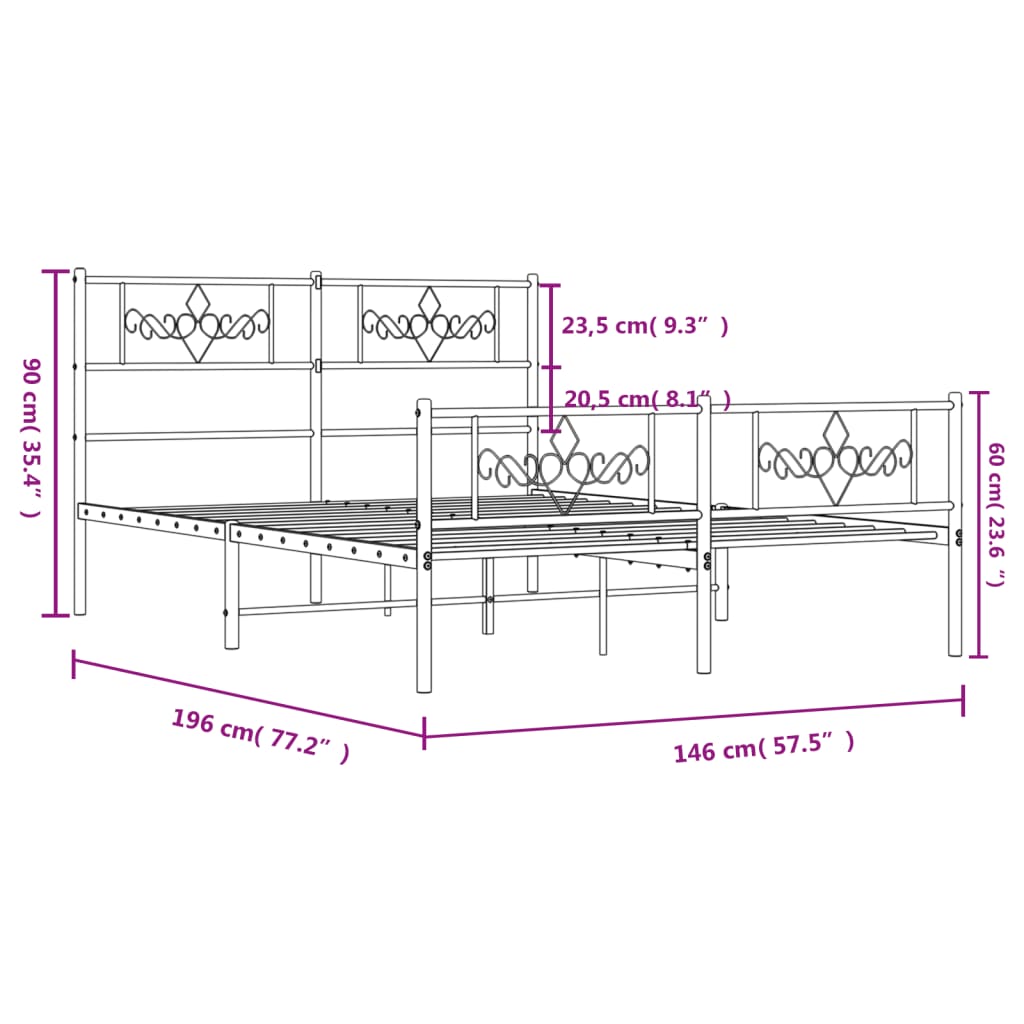 vidaXL sengeramme med sengegavl og fodgærde 140x190 cm metal hvid