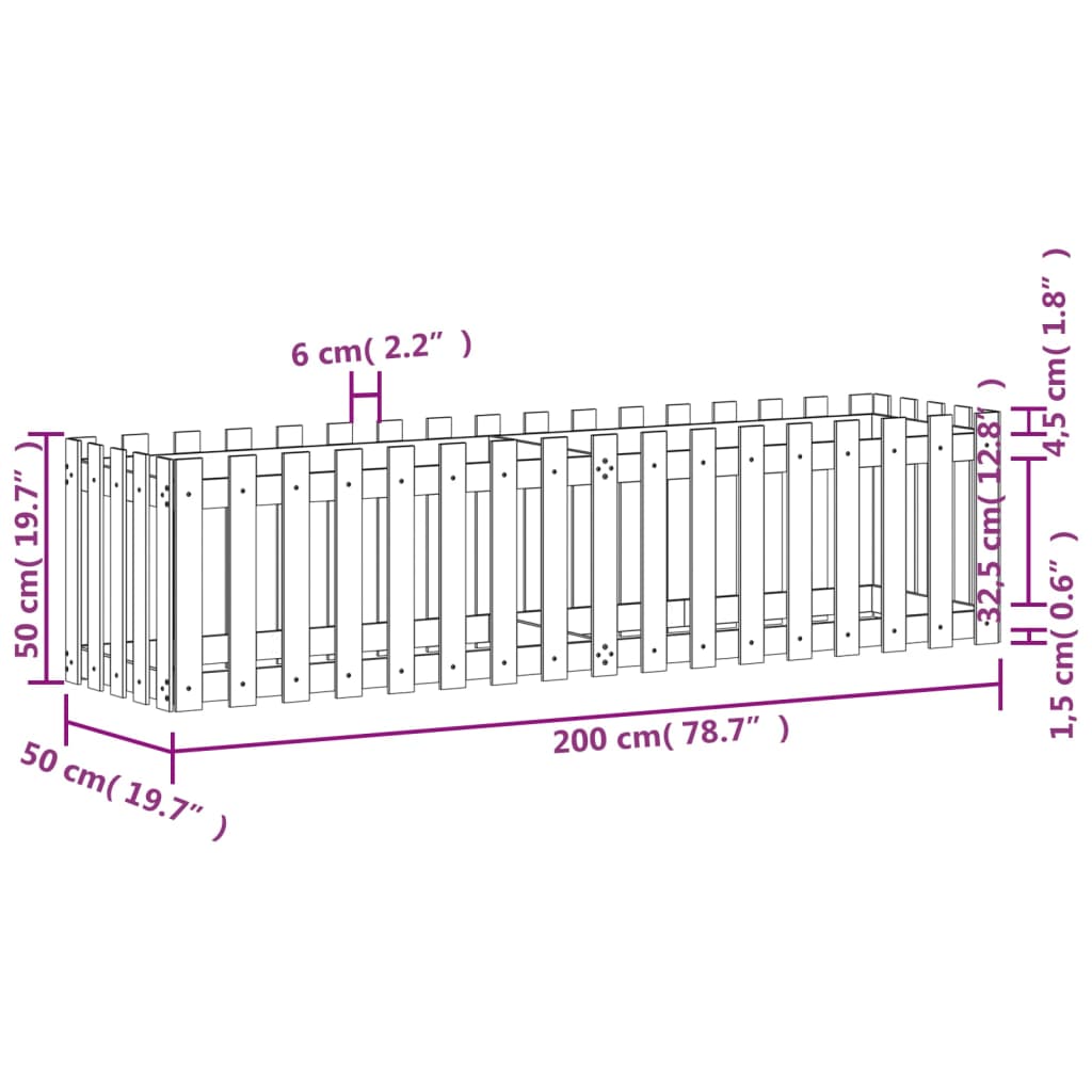 vidaXL højbed med stakitdesign 200x50x50 cm massivt fyrretræ hvid