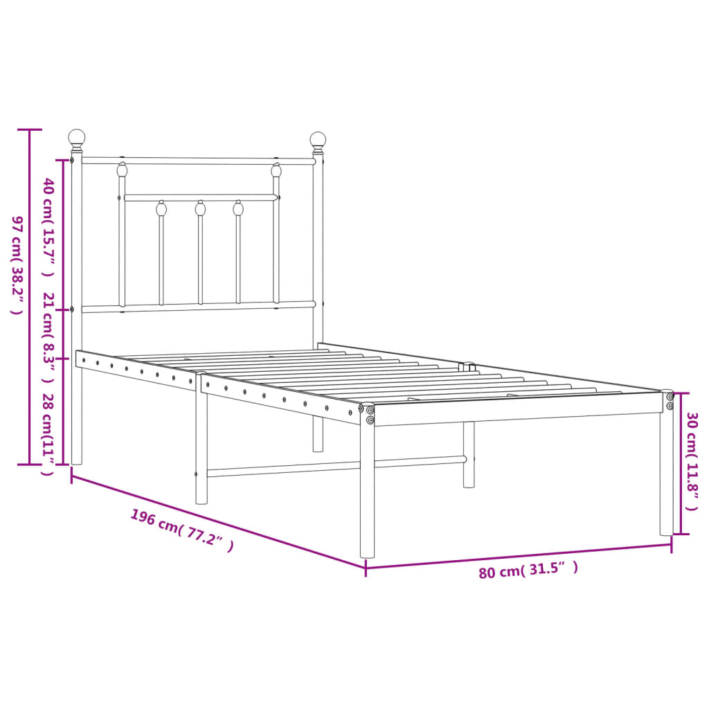 vidaXL sengeramme uden madras med hovedgærde 75x190 cm hvid