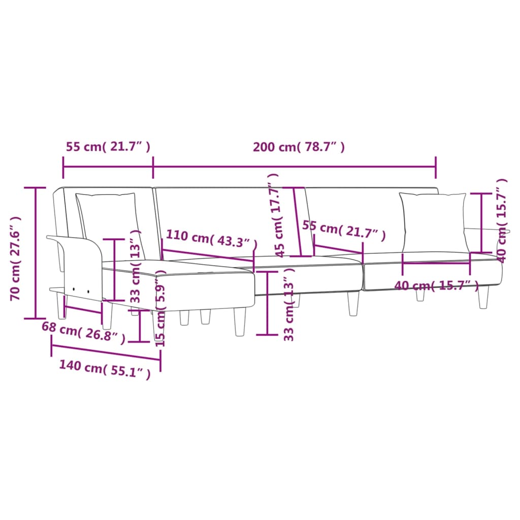 vidaXL L-formet sovesofa 279x140x70 cm stof mørkegrå