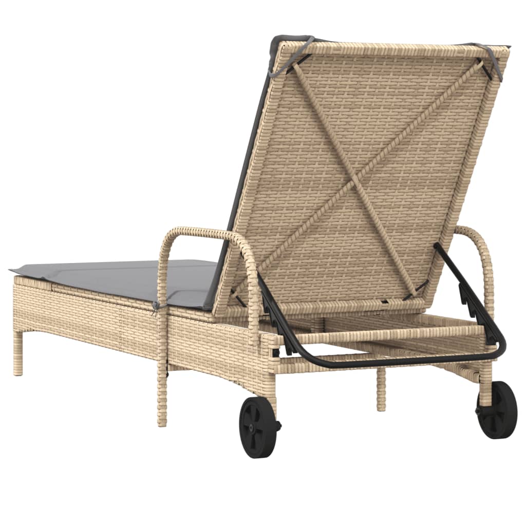 vidaXL liggestol med hjul og hynde polyrattan beige