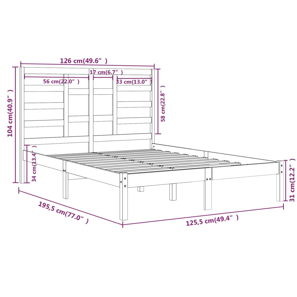 vidaXL sengeramme 120x190 cm Small Double massivt træ gyldenbrun