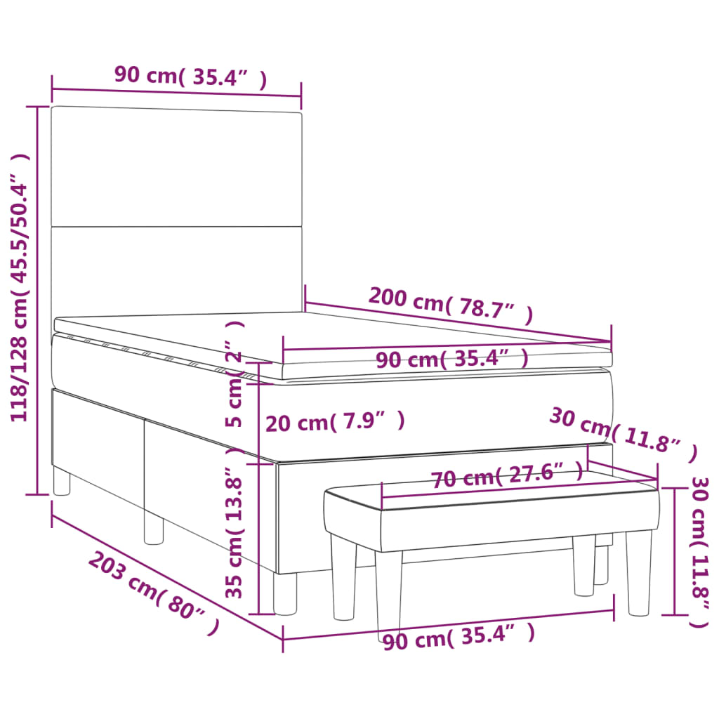 vidaXL kontinentalseng med madras 90x200 cm kunstlæder grå