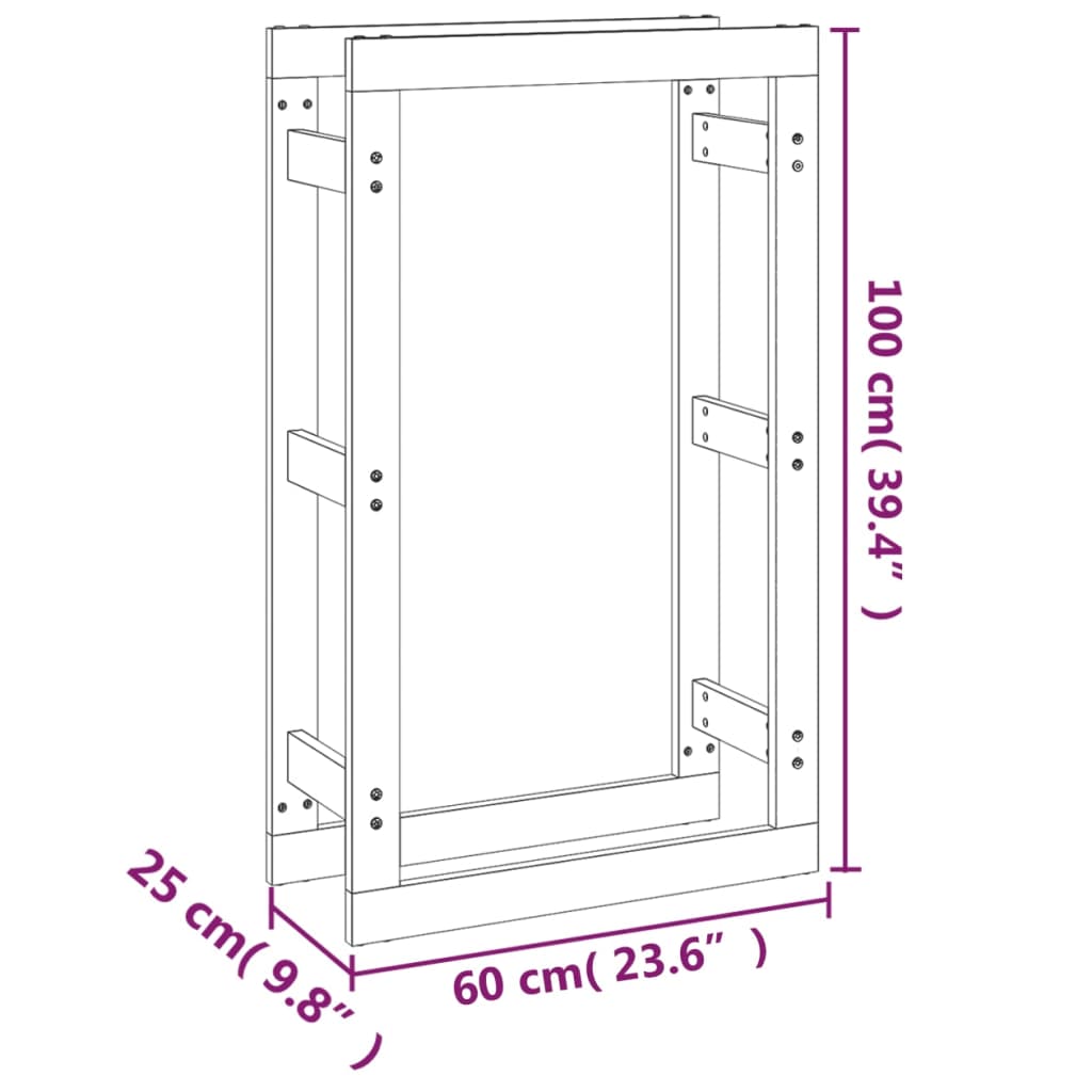 vidaXL brændestativ 60x25x100 cm massivt fyrretræ grå