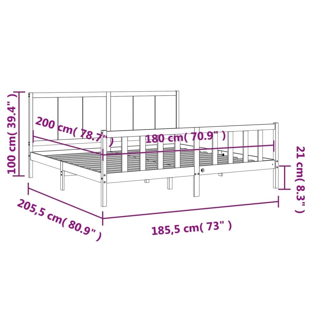 vidaXL sengeramme med sengegavl Super King Size massivt træ hvid