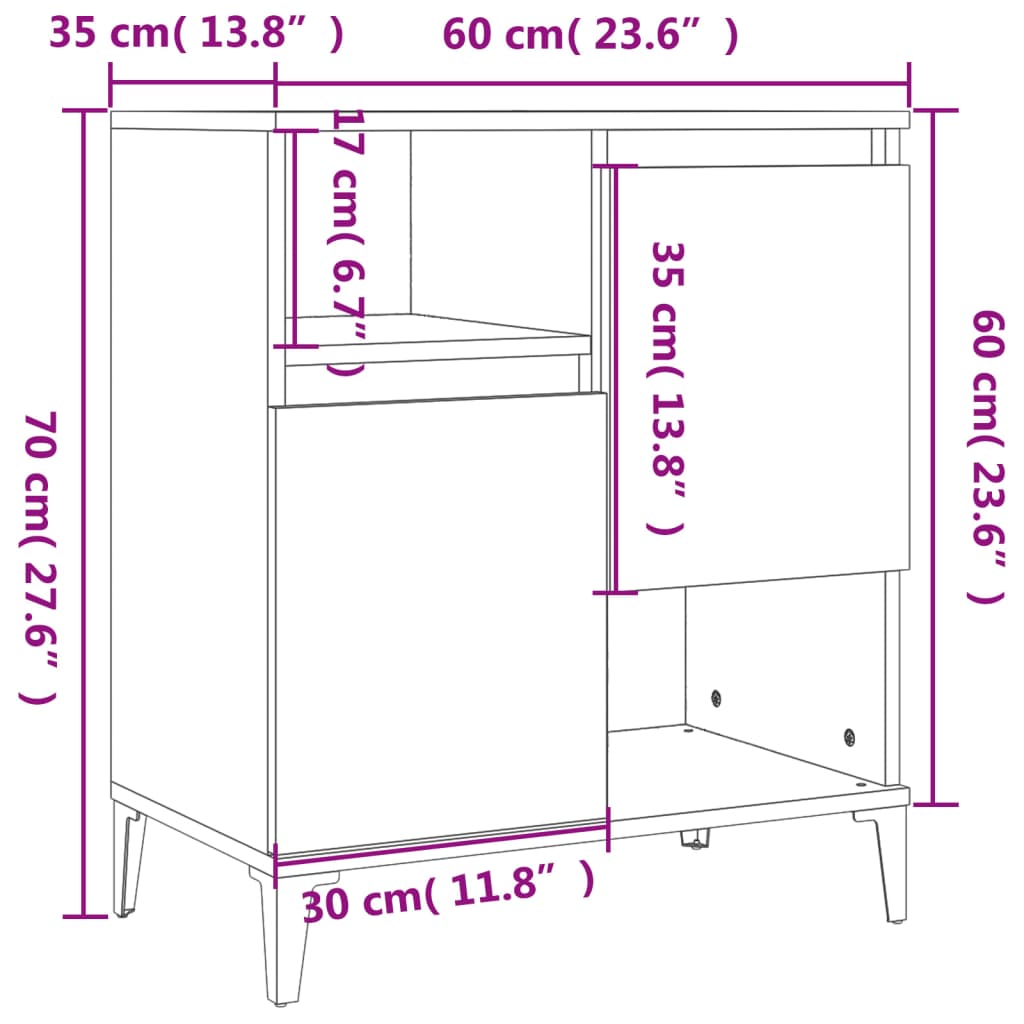 vidaXL skænke 2 stk. 60x35x70 cm konstrueret træ hvid