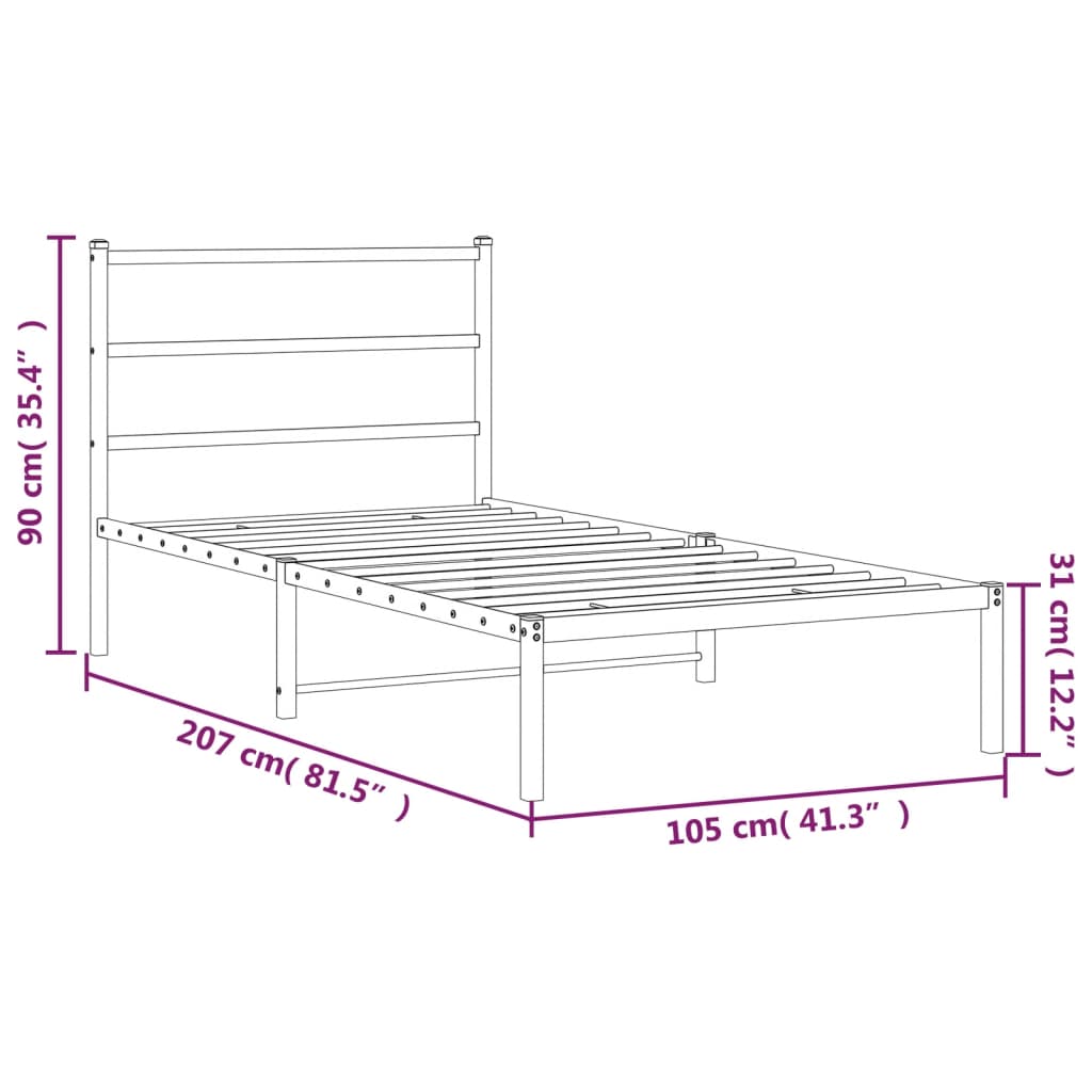 vidaXL sengeramme med sengegavl 100x200 cm metal hvid