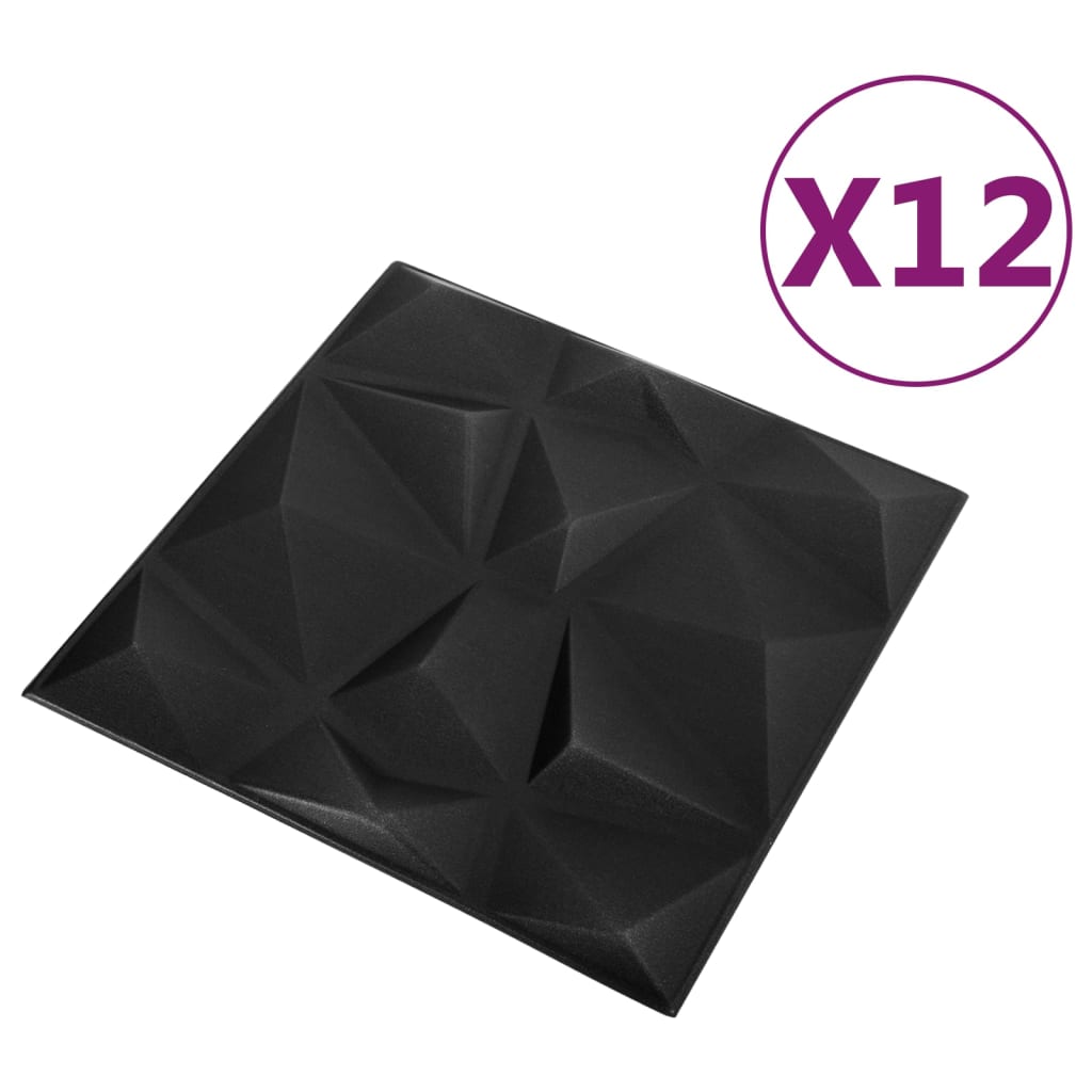 vidaXL 3D-vægpaneler 12 stk. 50x50 cm 3 m² diamant sort