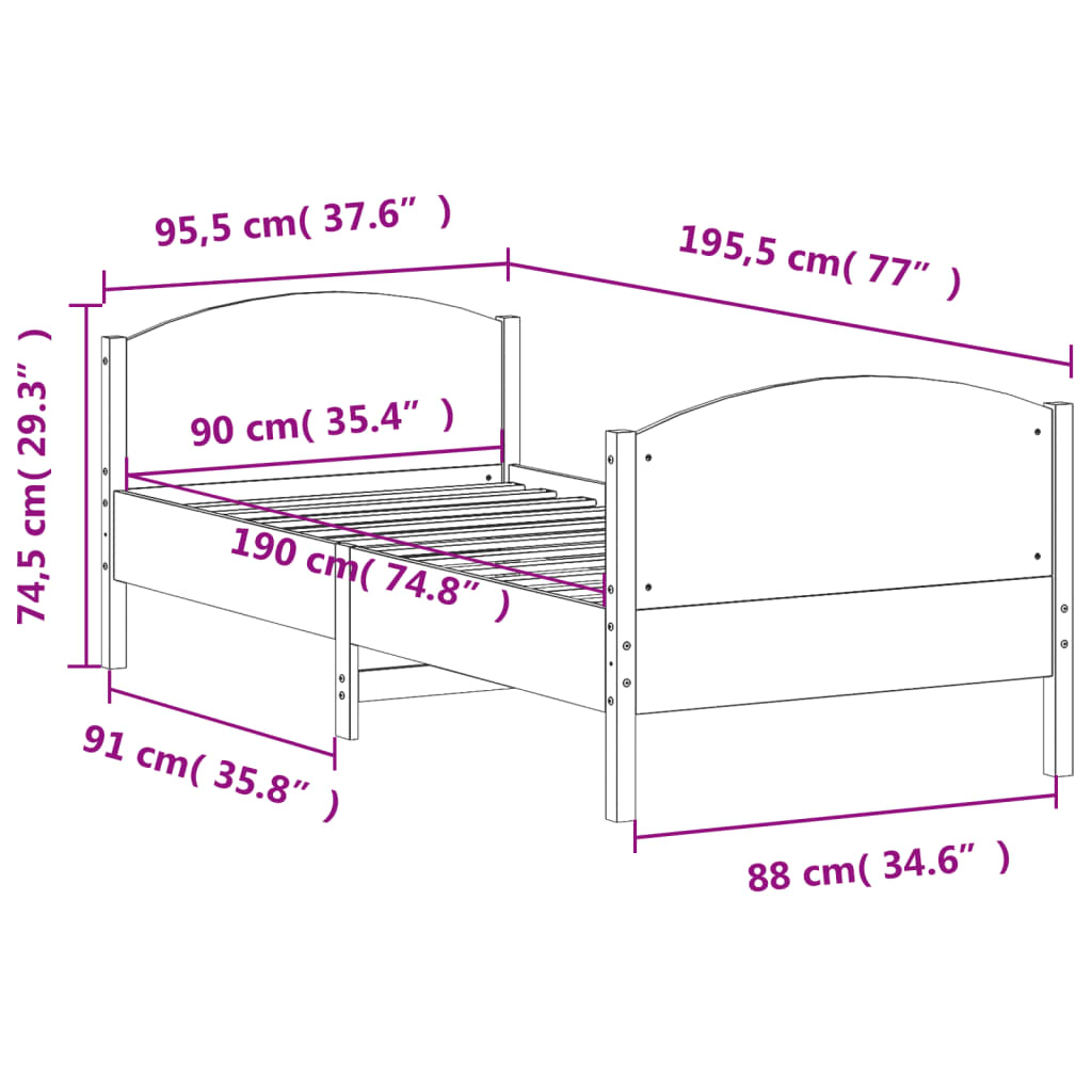 vidaXL sengeramme uden madras 90x190 cm massivt fyrretræ