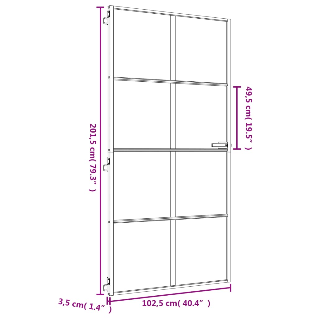 vidaXL indvendig dør 102,5x201,5 cm hærdet glas aluminium guldfarvet