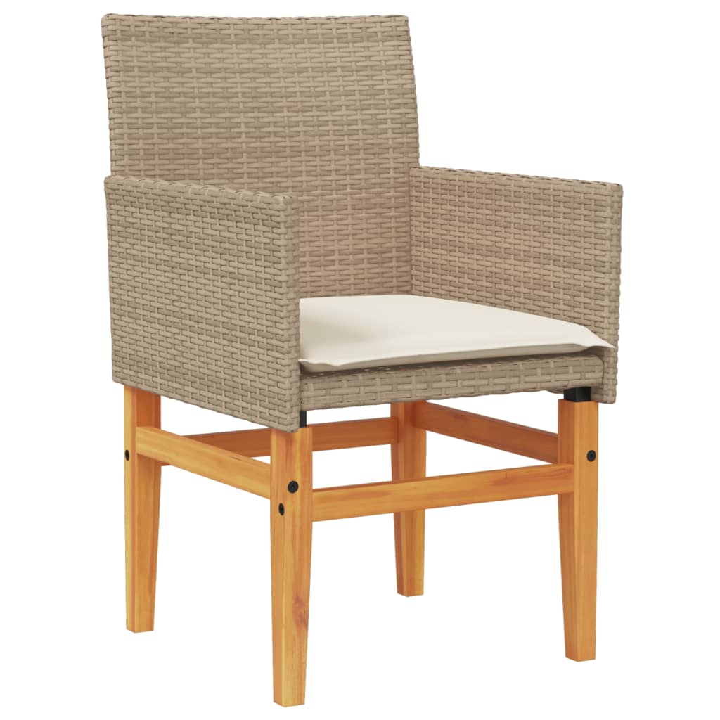 vidaXL havestole 2 stk. med hynder polyrattan og massivt træ beige