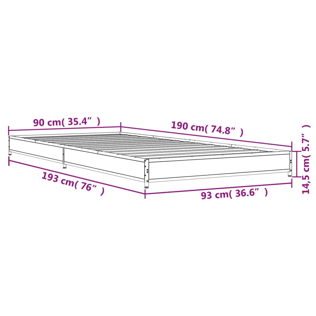 vidaXL sengeramme 90x190 cm konstrueret træ og metal røget eg