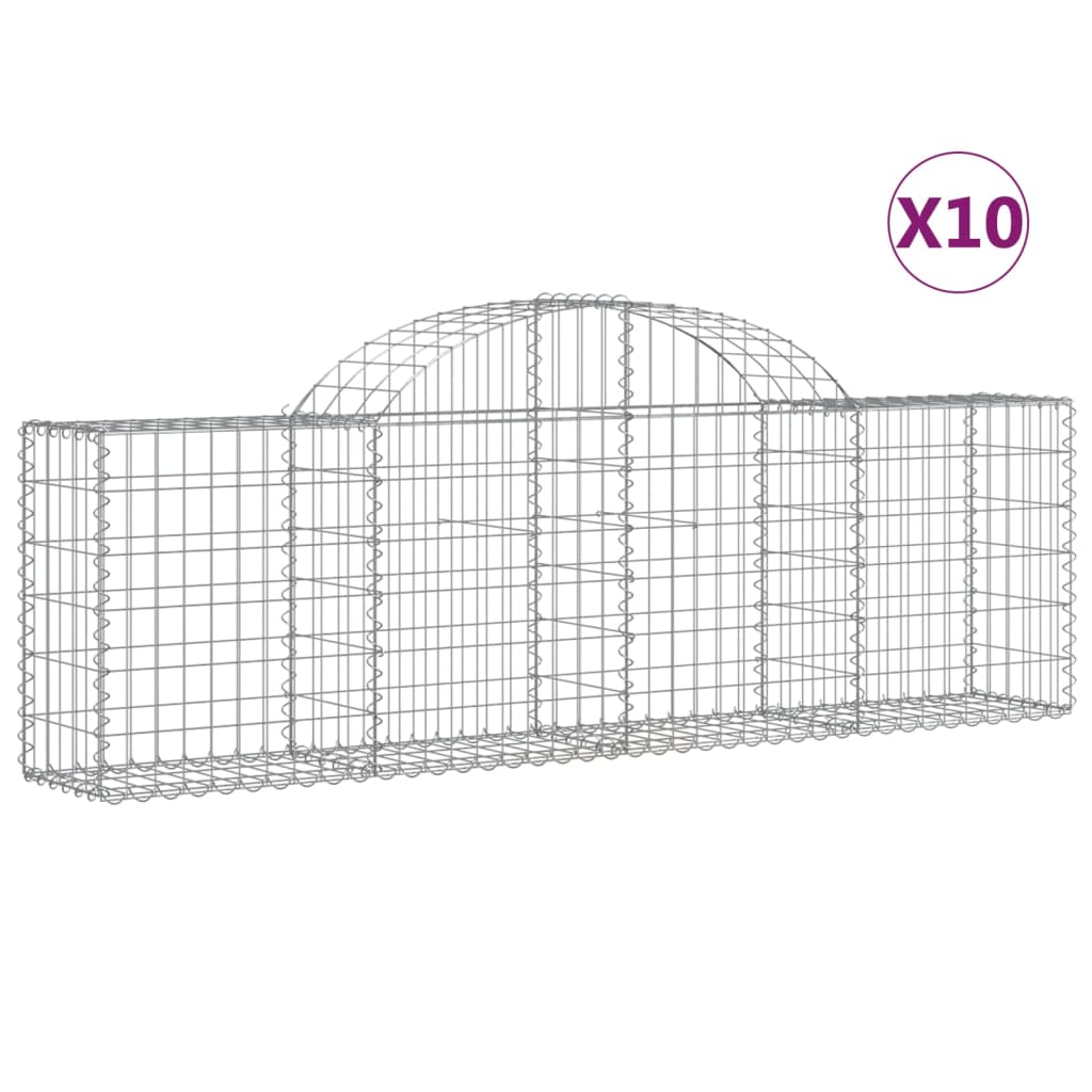 vidaXL buede gabionkurve 10 stk. 200x30x60/80 cm galvaniseret jern