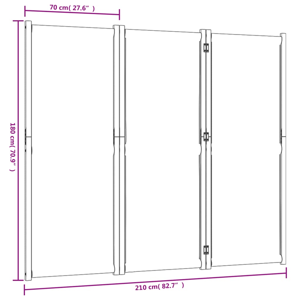 vidaXL 3-panels rumdeler 210 x 180 cm mørkeblå