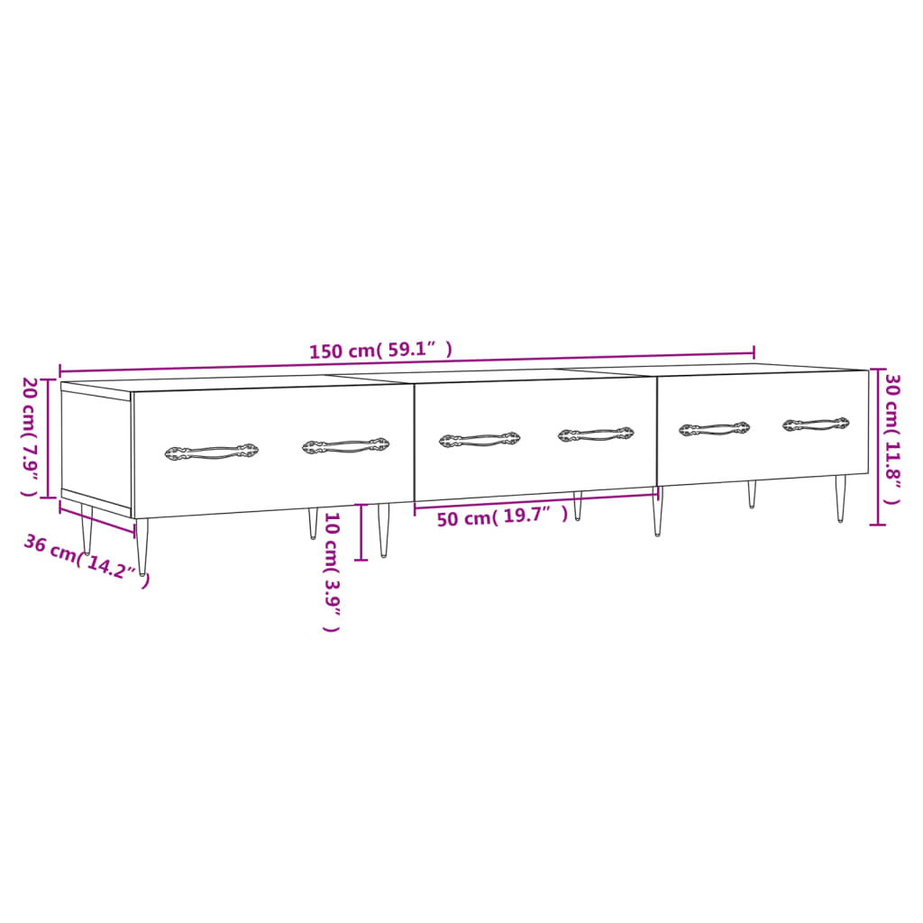 vidaXL tv-bord 150x36x30 cm konstrueret træ røget egetræsfarve