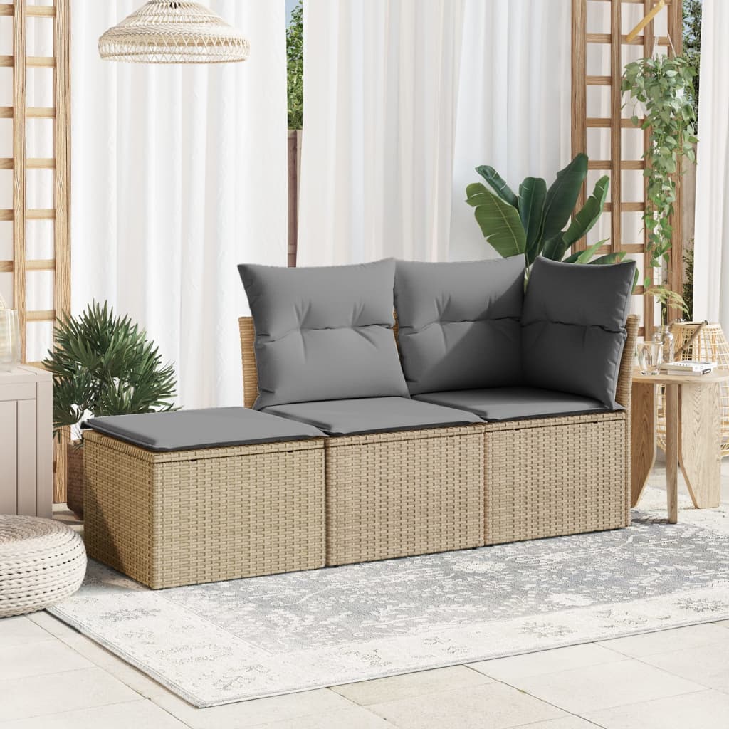 vidaXL haveskammel med hynde 55x55x37 cm polyrattan beige