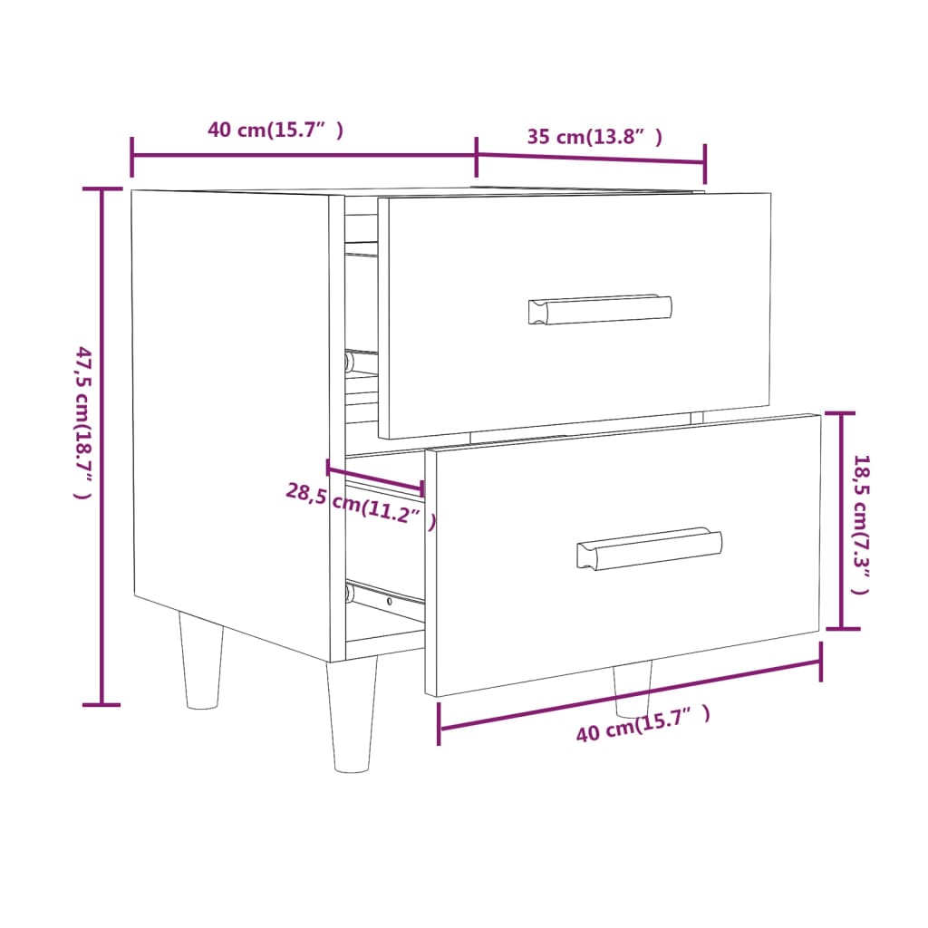 vidaXL sengebord 40x35x47,5 cm hvid